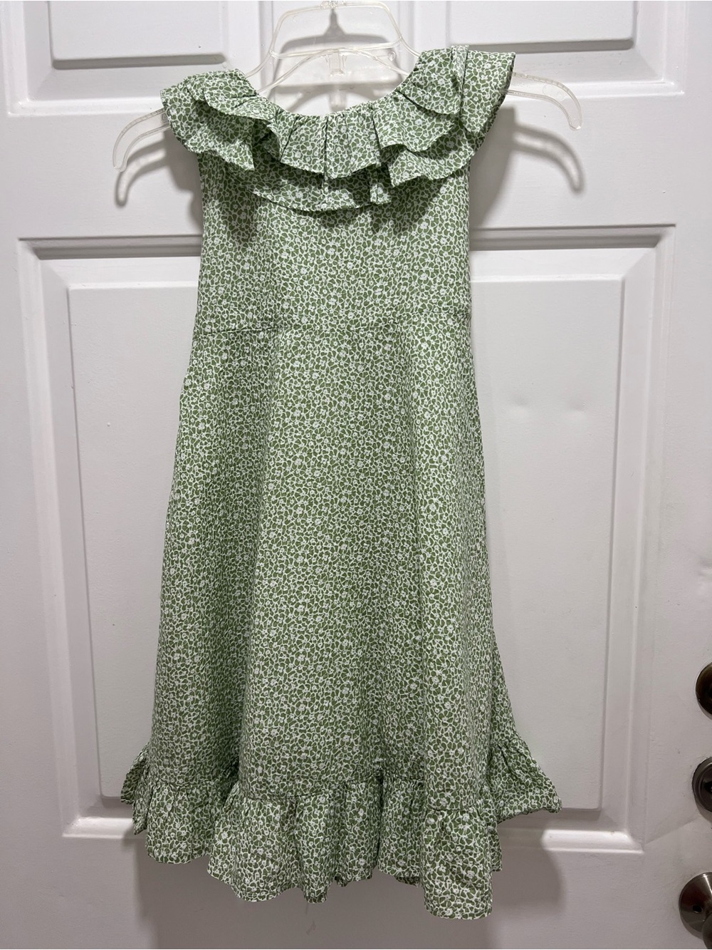 Aurora European Boutique Green Floral Ruffle Dress 100% Cotton Lined Size 6 30 - Picture 4 of 11
